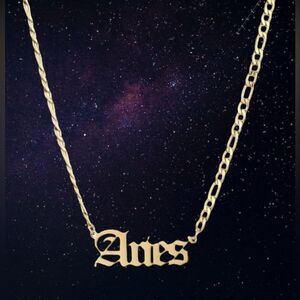 ⭐️Aries Zodiac Nameplate 14k Gold Figaro Chain Necklace 🌙